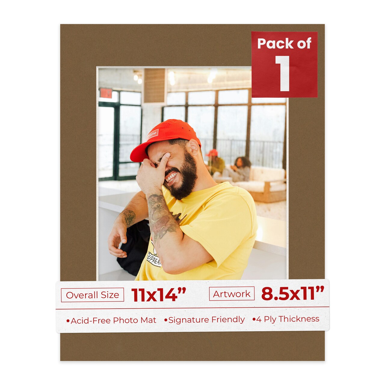 Aged Oak Brown Mat Board for 11x14 Frames - Fits 8.5x11 Photos